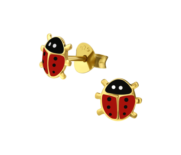 14k Gold Plated Sterling Silver Ladybug Baby Children Screw Back Earrings - Trendolla Jewelry
