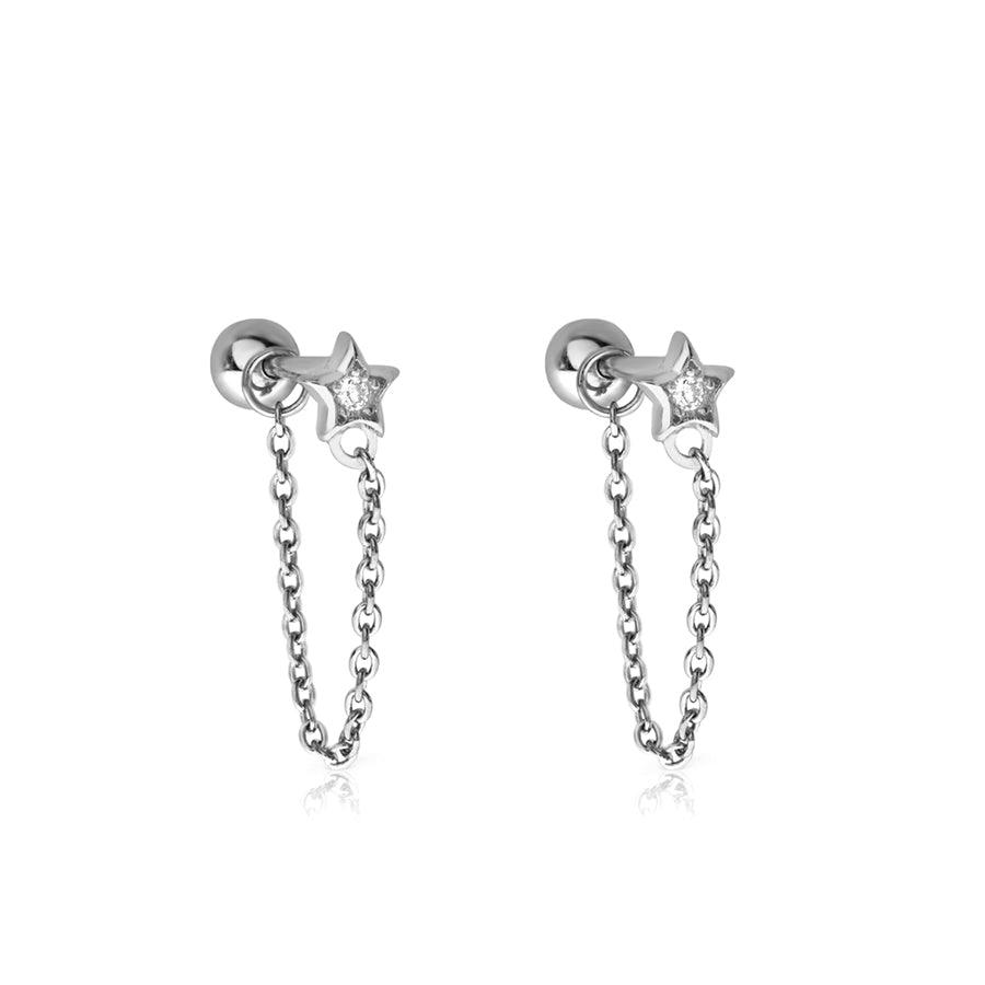 Star Chain Barbell Earring Ball Back Earrings Nap Earrings - Trendolla Jewelry